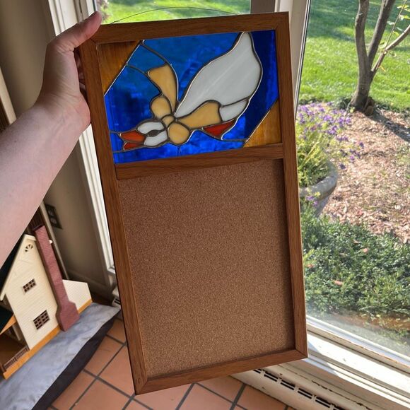 Vintage Stained Glass Goose Corkboard Wall Organizer Farmhouse Country Decor - Picture 10 of 10